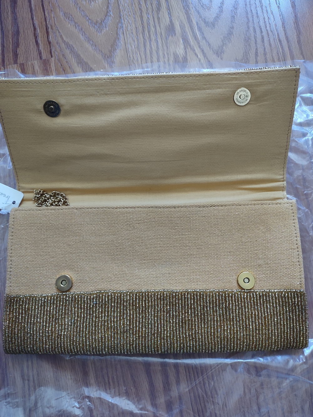Gold Beaded Bee-Embellished Clutch with Pink & Orange Accent - Picture 4 of 6